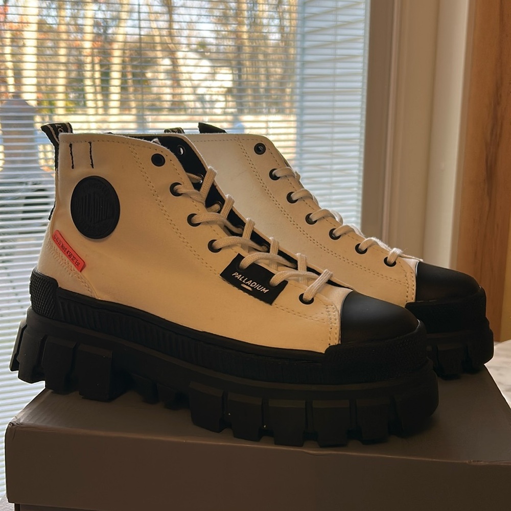 Palladium White and Black Women's Boots